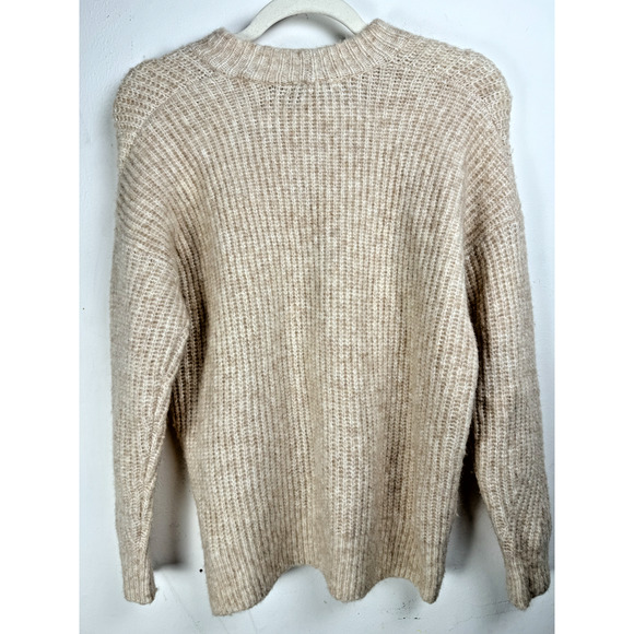 Madewell Women's Beige Wool Blend Chunky Fuzzy Knit Pullover Preppy Cozy Sweater - Picture 5 of 6